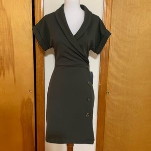 The Vanity Room - olive cuff sleeve tuxedo style dress